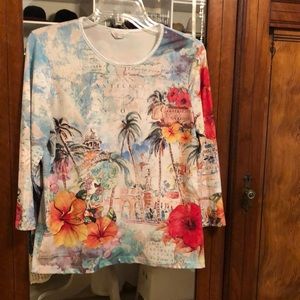 Christopher and Banks Caribbean pattern top, size M